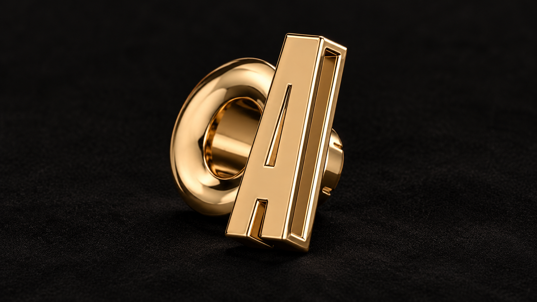 KORTONS signature 14-karat rose gold eyelet featuring a polished geometric design, precision-cut detailing, and a reflective finish against a smooth all-black suede background.