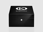 KORTONS Signature Eyelet Box Case, elegant black storage box with the KORTONS logo, showcasing luxury and refinement.